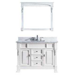 Virtu USA Huntshire 48 in. W x 22.05 in. D x 33.86 in. H White Vanity With Marble Vanity Top With White Square Basin and Mirror GS 4048 WMSQ WH