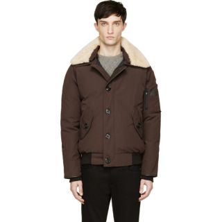 Canada Goose Brown Shearling Collar Foxe Bomber Jacket