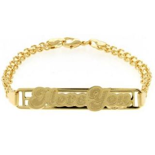 Stunning 7.5" Yellow Gold Plated "I Love You" Engraved Tag ID Bracelet