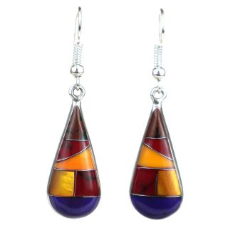 Alpaca Silver Purple and Earth Tone Stone Drop Earrings (Mexico