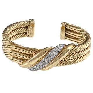 18k Yellow Gold 1 3/4ct TDW Pave Cable Cuff By David Yurman (G H, VS1