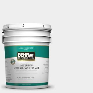 BEHR Premium Plus 5 gal. #W D 610 White Glove Zero VOC Semi Gloss Enamel Interior Paint 305005