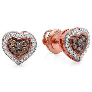 14K Rose Gold 1/3ct TDW White and Champagne Diamond Heart Shaped Stud