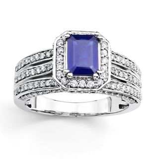 14k White Gold Blue Sapphire and 2 1/4ct TDW Diamond Bridal Ring Set