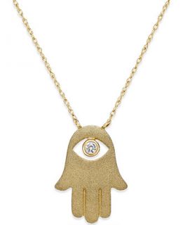 White Sapphire Accent Hamsa Pendant Necklace in 14k Gold   Necklaces