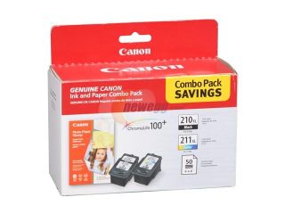 Open Box: Canon PG 210/CL 211 Color Cartridge Combo Pack with GP 502 Photo Paper (4" x 6"/50 sheets); 1 PG 210 XL Black, 1 CL 211 XL Color (2973B004)
