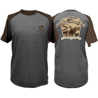 John Deere Men’s Medium Charcoal and Brown Nothing Runs Like A Deere Raglan T Shirt 13631566BW04