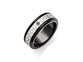 Stainless Steel Polished Black IP plated 2pt. Diamond 8mm Band