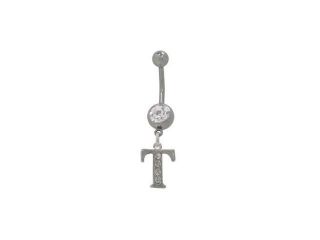 Initial T Dangler Belly Ring with Cz Jewels