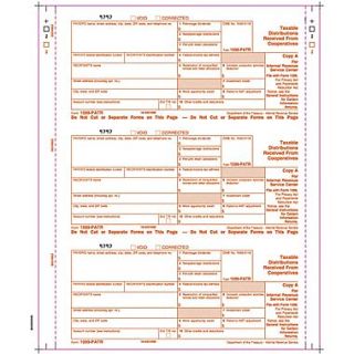 TOPS 1099PATR Tax Form, 4 Part, White, 9 x 3 2/3, 102 Forms/Pack