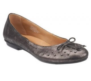 Earth Bellflower Leather Flats w/ Stud & Bow Detail —