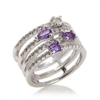 Ravenna Gems 1.25ct Amethyst and White Topaz Sterling Silver 4 Row Ring   7889864