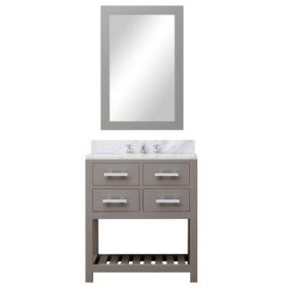 Water Creation 30 in. W x 21.5 in. D Vanity in Cashmere Grey with Marble Vanity Top in Carrara White and Mirror Madalyn 30GB
