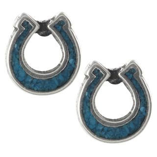Journee Collection Sterling Silver Genuine Turquoise Horseshoe Stud