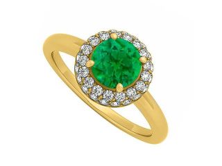 0.75 Carat Emerald and Diamond Halo Engagement Ring 14K Yellow Gold