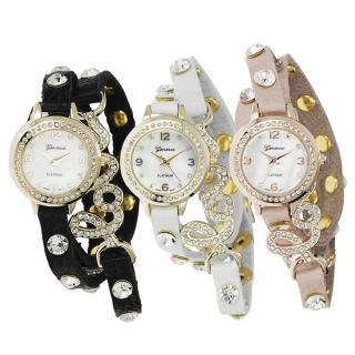 Geneva Platinum Womens Studded Wrap Watch with Case   15439901