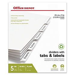 Brand Plain Dividers With Tabs And Labels White 5 Tab Pack Of 25 Sets