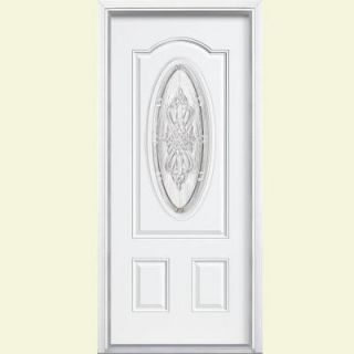 Masonite 36 in. x 80 in. New Haven 3/4 Oval Lite Painted Steel Prehung Front Door with Brickmold 28268