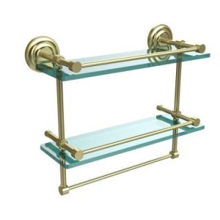 Allied Brass 16 in. W x 16 in. L Gallery Double Glass Shelf with Towel Bar in Satin Brass QN 2TB/16 GAL SBR