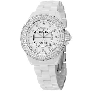 Chanel Womens H2013 J 12 White Diamond Dial White Ceramic Automatic
