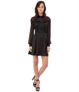 LOVE Moschino Sheer Paneled Long Sleeve Dress w/ Heart Chest Detail Black