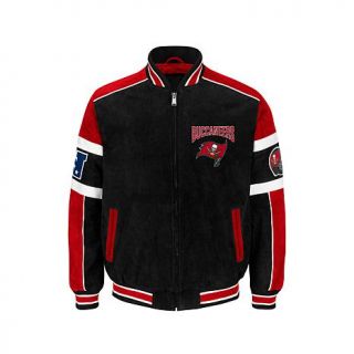 Officially Licensed NFL Colorblocked Suede Jacket   Bucs   7758331