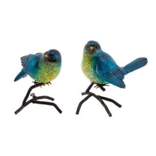 Set of 4 Blue and Yellow Decorative Birds on a Brown Branch 5"