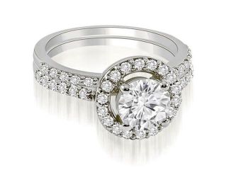 1.11 cttw. Halo Round Cut Diamond Bridal Set in 18K White Gold