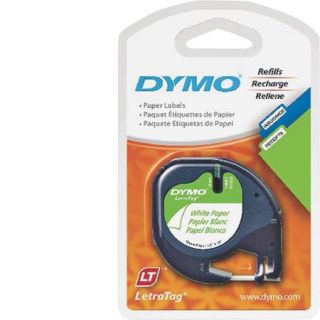 Dymo 1/2" x 13 ft White Paper LetraTag Label Tape, 2 Pack