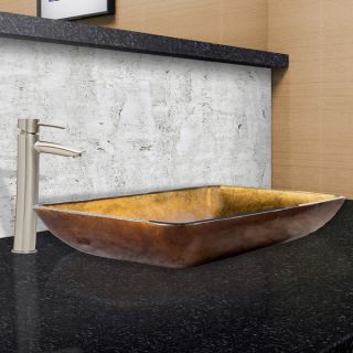 VIGO Rectangular Copper Glass Vessel Sink and Shadow Faucet Set in