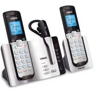 VTech DS6671 3 DECT 6.0 Expandable Cordless Phone with Bluetooth Connect to Cell and Answering System, Silver/Black with 2 Handsets and 1 Cordless Headset