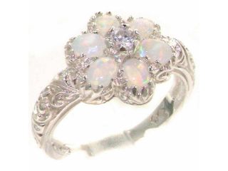 Solid 925 Sterling Silver Womens Opal & Diamond Band Ring   Size 8.25   Finger Sizes 4 to 12 Available