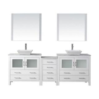 Virtu USA Dior 78 in. W x 18.3 in. D x 33.43 in. H White Vanity With Marble Vanity Top With White Square Basin and Mirror KD 70078 WM WH