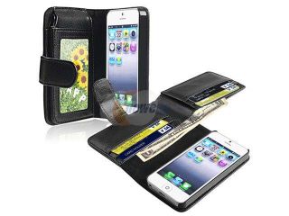 Insten Leather Case Cover with Wallet Compatible with Apple iPhone 5 / 5S, Black