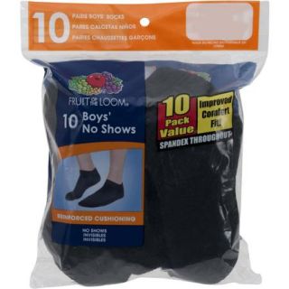 Fruit of the Loom Boys' Value Pack No Show Socks, 10 Pairs