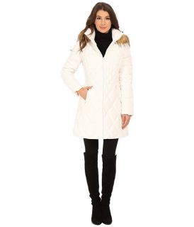 Jessica Simpson Quilted Down with Faux Fur Trimmed Hood Ivory