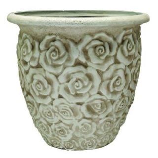 Southern Patio 11 in. W x 9.63 in. H White Ceramix Stonecast Rosa Vase HDP 021063