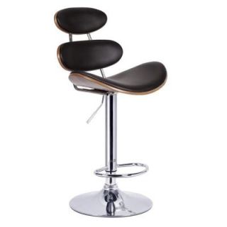 Worldwide Homefurnishings 25 in. Adjustable Bentwood Faux Leather Chrome Metal Bar Stool in Black 203 865