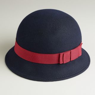 Navy with Red Bow Cloche Hat