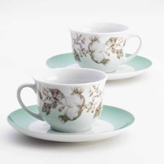 BonJour Dinnerware Fruitful Nectar Porcelain Teacup and Saucer Set, Print