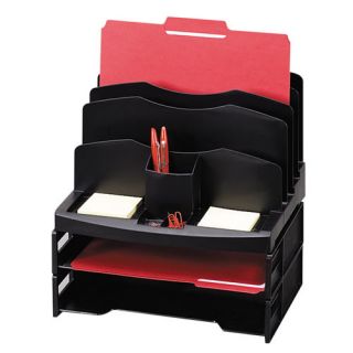Organizer w/2 Letter Trays, 9 Compartments, 13x10x8 5/8, BK