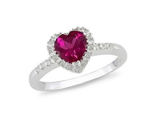 Sterling Silver Created Ruby/ 1/10ct TDW Diamond Ring