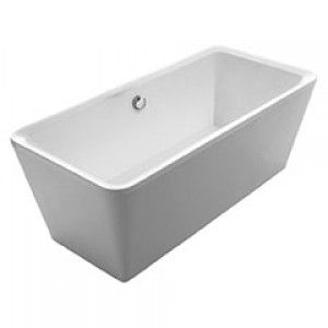 Whitehaus WHHQ170BATH Cubic style double ended freestanding bathtub made of lucite acrylic with a chrome mechanical pop up waste and a chrome center drain with internal overflow   White