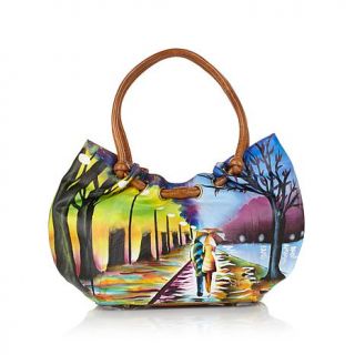 Sharif Limited Edition Leather Handpainted Fan Tote   7735102