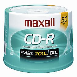 Maxell CD R Media Spindle 700MB80 Minutes Pack Of 50