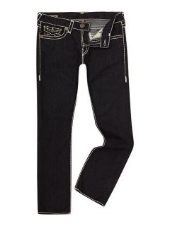 True Religion Ricky Straight Leg Contrast Stitch W/ Flap Jeans Denim Rinse