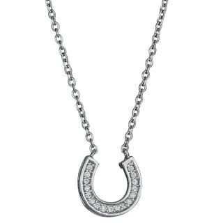 Sterling Silver Cubic Zirconia Micropave Horseshoe Necklace   16934722