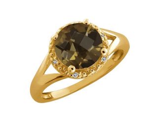 1.84 Ct Round/checkerboard Brown Smoky Quartz and Topaz 14k Yellow Gold Ring