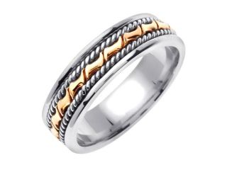 14K Two Tone Gold Comfort Fit Small Blocks Braided Men'S Wedding Band