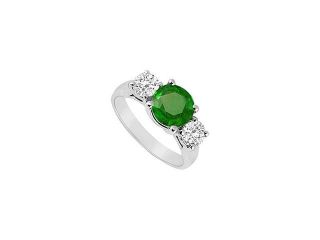 Three Stone Emerald and Diamond Ring 14K White Gold 2.00 CT TGW